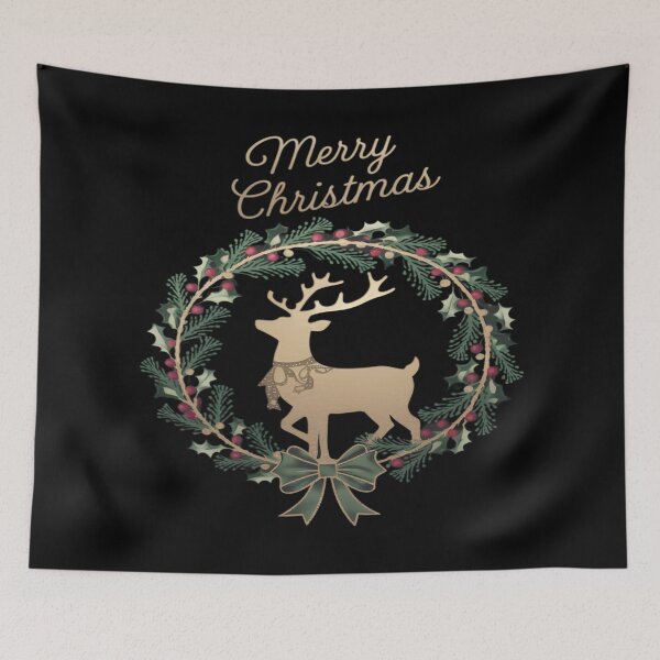 Item preview, Golden Reindeer Merry Christmas Wreath designed and sold by Wishing-Wings.