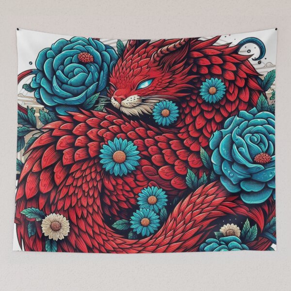 Item preview, Dragon cat with floral elegance art designed and sold by BigBlueArt.