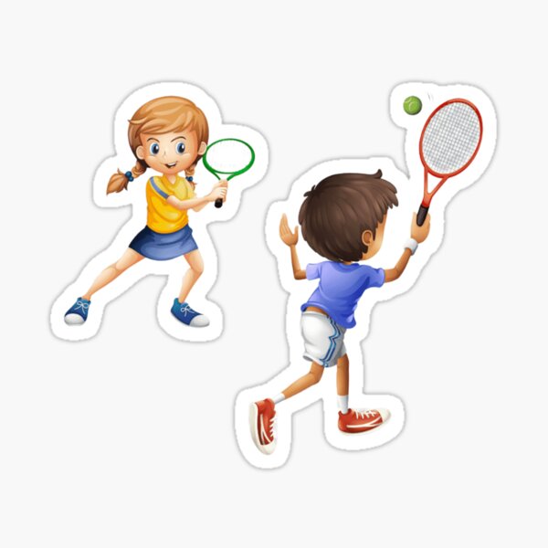 hand-painted cartoon playing tennis, watercolor Painting, cartoon Character Sticker