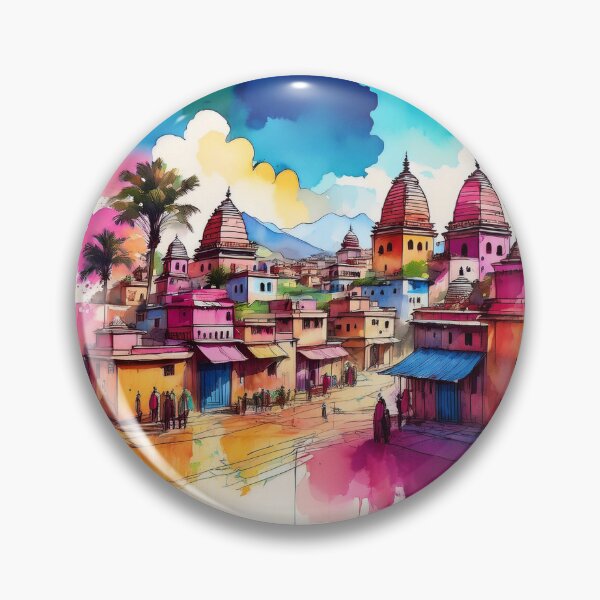 Item preview, Colourful Temple Townscape - Watercolour Artwork designed and sold by RaiyaTees.