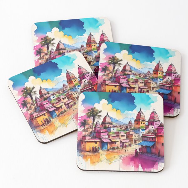 Item preview, Colourful Temple Townscape - Watercolour Artwork designed and sold by RaiyaTees.