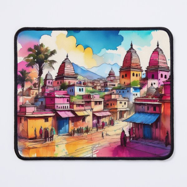 Item preview, Colourful Temple Townscape - Watercolour Artwork designed and sold by RaiyaTees.