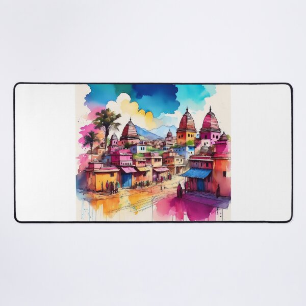 Item preview, Colourful Temple Townscape - Watercolour Artwork designed and sold by RaiyaTees.