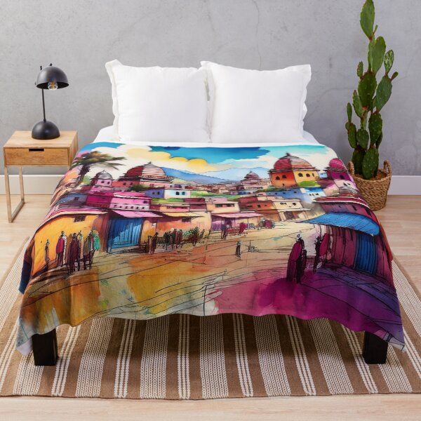 Item preview, Colourful Temple Townscape - Watercolour Artwork designed and sold by RaiyaTees.