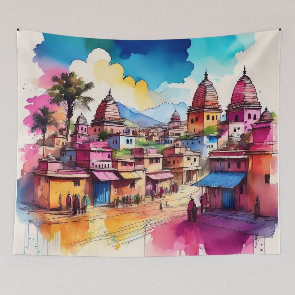 Item preview, Colourful Temple Townscape - Watercolour Artwork designed and sold by RaiyaTees.