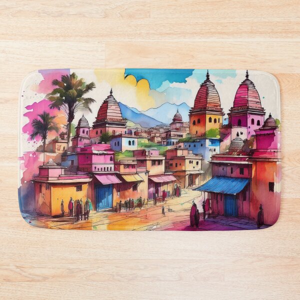Item preview, Colourful Temple Townscape - Watercolour Artwork designed and sold by RaiyaTees.