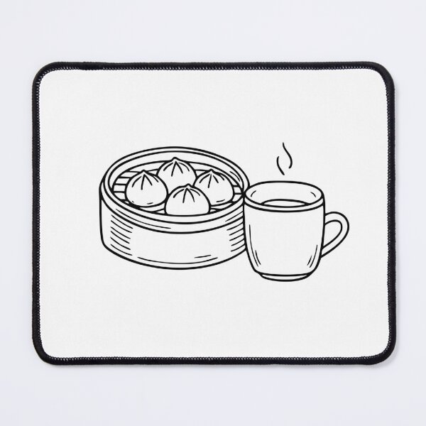 Item preview, Dim sum served in a round bamboo basket beside a hot cup of tea designed and sold by rasagamastore.