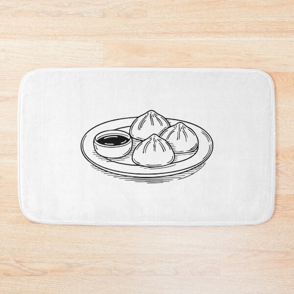 Item preview, Dumplings served on a plate alongside a small bowl of soy sauce designed and sold by rasagamastore.