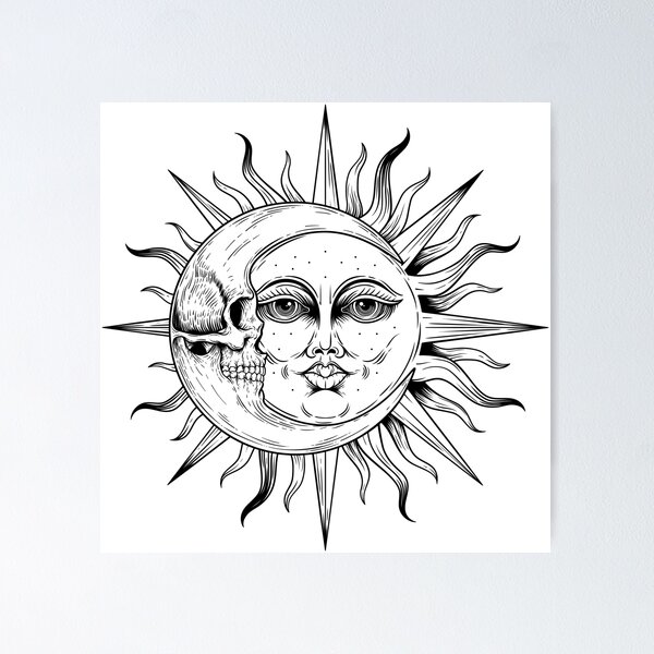 Item preview, Sun Moon, Skullface Moon, Skull Moon, Tarot Moon, Tarot Sun, Magical Moon, Mystical Moon designed and sold by OniPicturesShop.