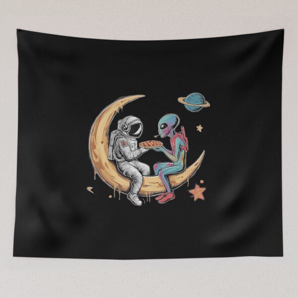 Item preview, Funny Astronaut and Alien Sharing Pizza on the Moon designed and sold by love3617.