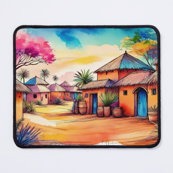 Item preview, Vibrant African Village Scene - Watercolour Artwork designed and sold by RaiyaTees.