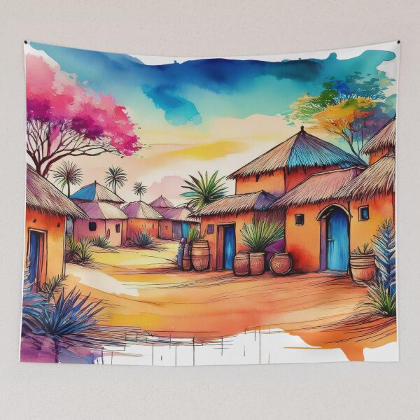 Item preview, Vibrant African Village Scene - Watercolour Artwork designed and sold by RaiyaTees.