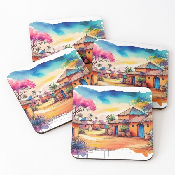 Item preview, Vibrant African Village Scene - Watercolour Artwork designed and sold by RaiyaTees.