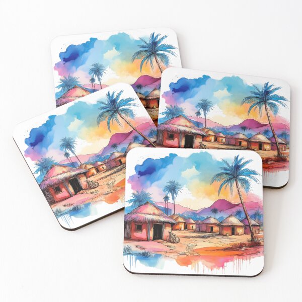 Item preview, Colourful African Village Watercolour Scene designed and sold by RaiyaTees.