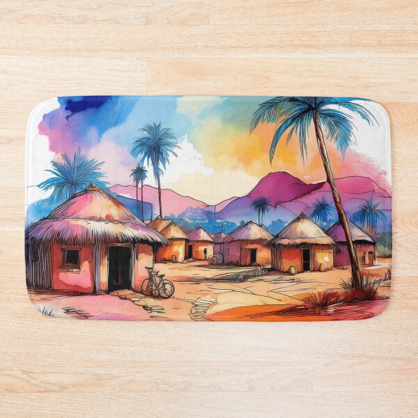 Item preview, Colourful African Village Watercolour Scene designed and sold by RaiyaTees.