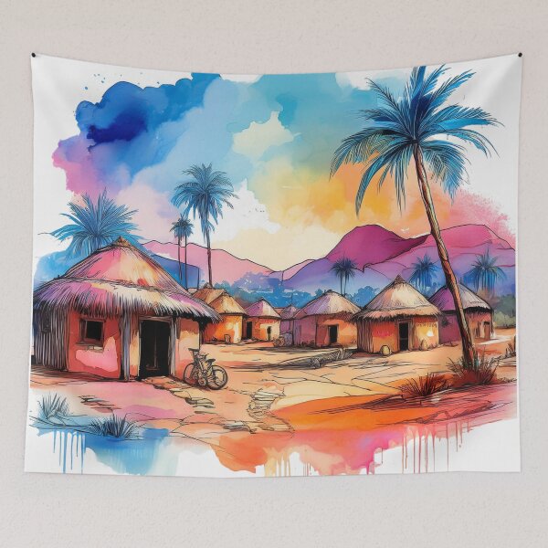 Item preview, Colourful African Village Watercolour Scene designed and sold by RaiyaTees.