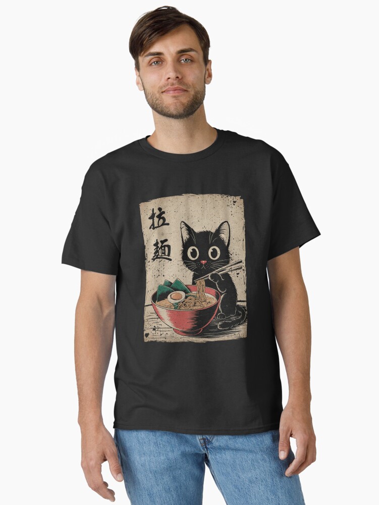 Thumbnail 1 of 7, Classic T-Shirt, Cat Ramen Japanese Funny Graphic Tees Kawaii Cat Anime Gifts designed and sold by Damcoc.