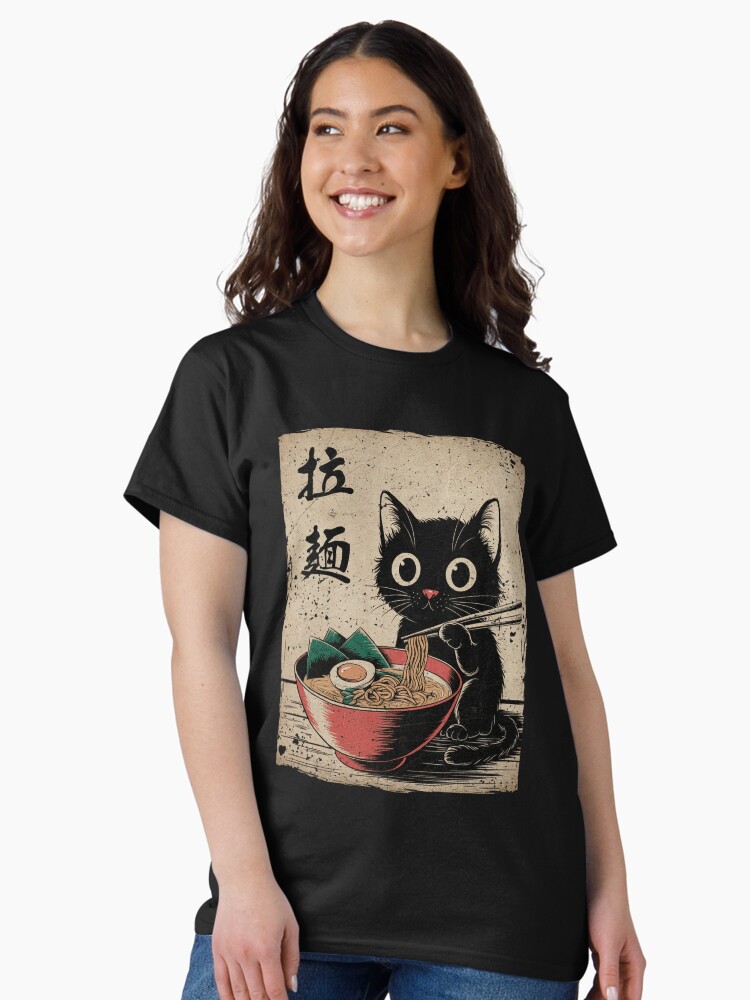 Thumbnail 2 of 7, Classic T-Shirt, Cat Ramen Japanese Funny Graphic Tees Kawaii Cat Anime Gifts designed and sold by Damcoc.