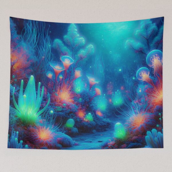 Item preview, Vivid Underwater Wonderland: A Bioluminescent Paradise, Unique designed and sold by villacreativa.