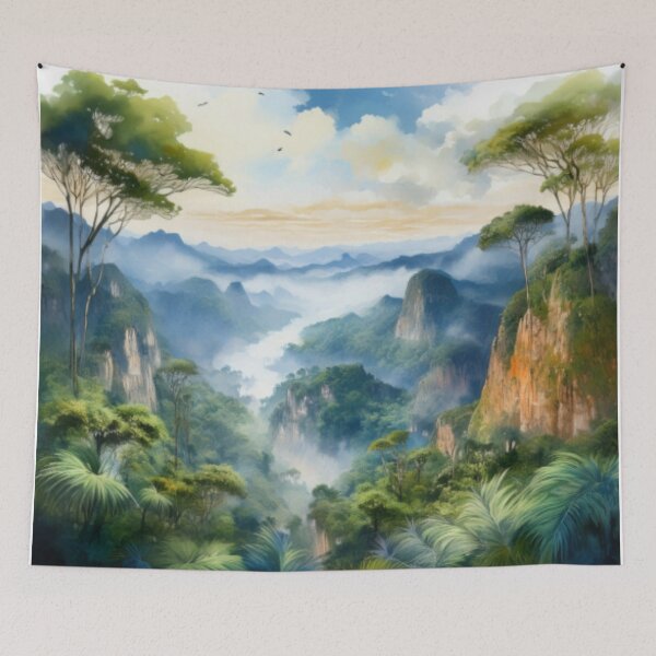Item preview, Majestic Jungle Landscape with Misty Mountains designed and sold by RaiyaTees.