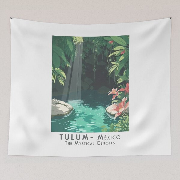 Item preview, Vintage travel poster Mexico Tulum – Tropical cenotes of Mexico in retro style designed and sold by pod24.