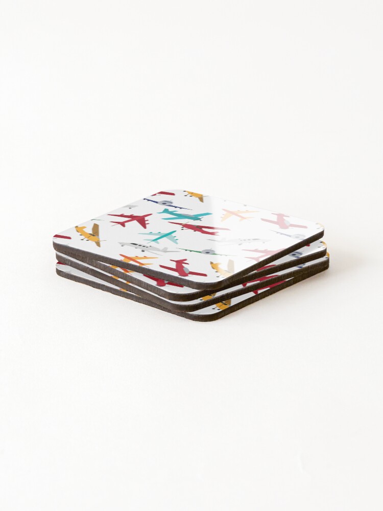 Thumbnail 4 of 5, Coasters (Set of 4), Colorful Airplanes Pattern designed and sold by idovedesign.