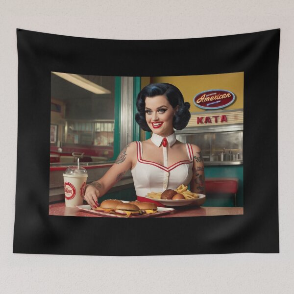 Item preview, Beautiful server in an American Diner vintage pinup advertising style art designed and sold by Vintage Designs +.