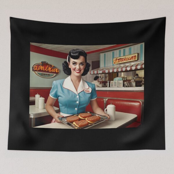 Item preview,  Beautiful server in an American Diner vintage pinup advertising style art designed and sold by Vintage Designs +.