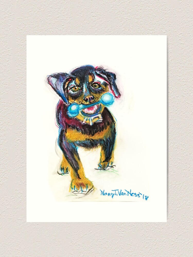 Rottweiler Puppy Dog Oil Pastel Drawing Black and Tan