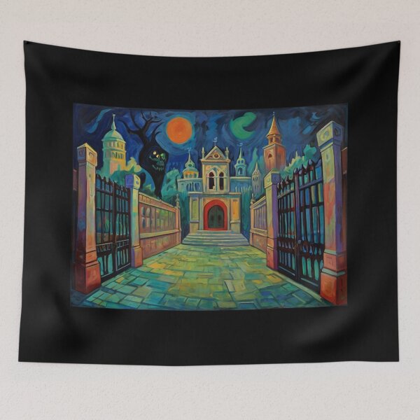 Item preview, Into the Halloween horror crypt at night vintage expressionistic art designed and sold by Vintage Designs +.