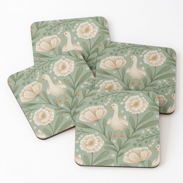 Item preview, Graceful Goose in Bloom, White Florals on Green at a peaceful lake house designed and sold by OzdeBayer.