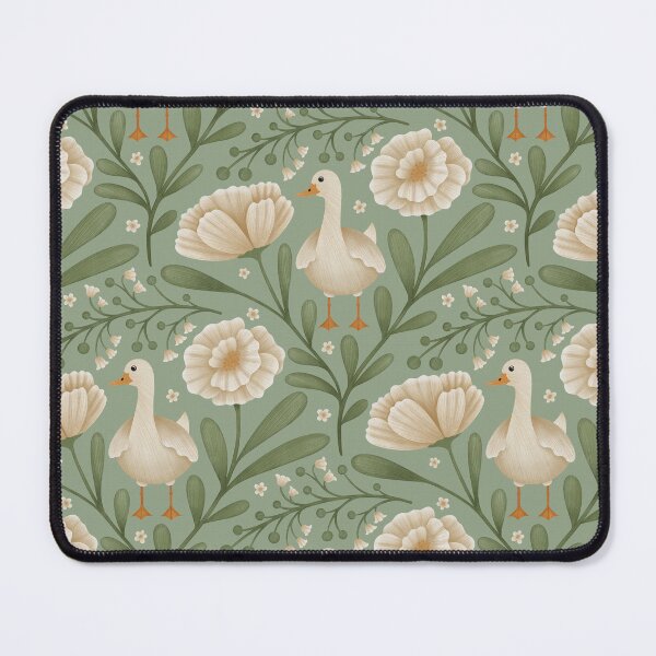 Item preview, Graceful Goose in Bloom, White Florals on Green at a peaceful lake house designed and sold by OzdeBayer.