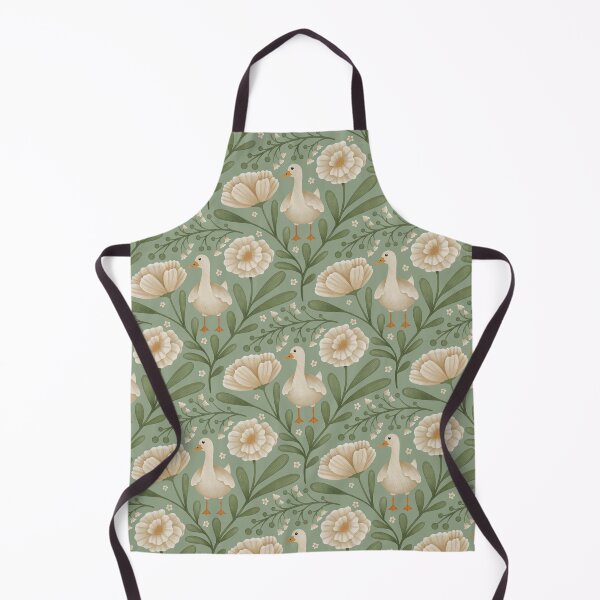 Item preview, Graceful Goose in Bloom, White Florals on Green at a peaceful lake house designed and sold by OzdeBayer.