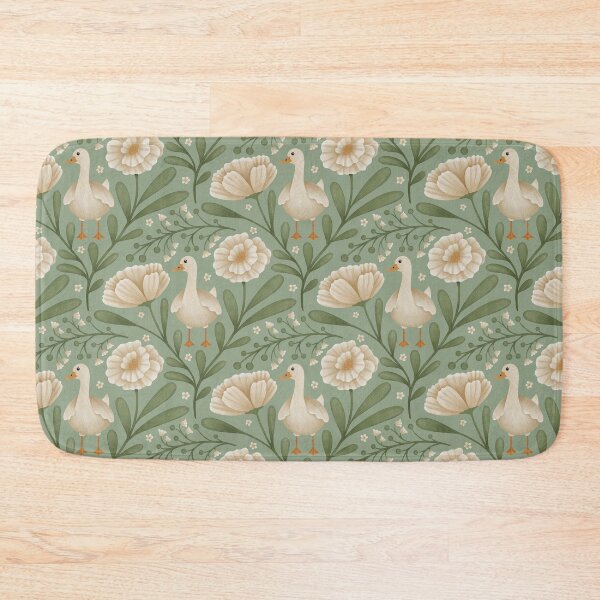 Item preview, Graceful Goose in Bloom, White Florals on Green at a peaceful lake house designed and sold by OzdeBayer.