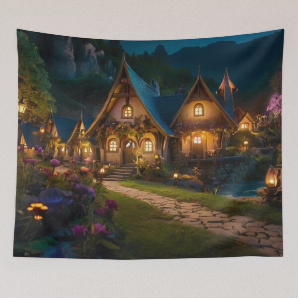 Item preview, Valley of Warm Lights: The Elf Village by Night designed and sold by BlareBlare.