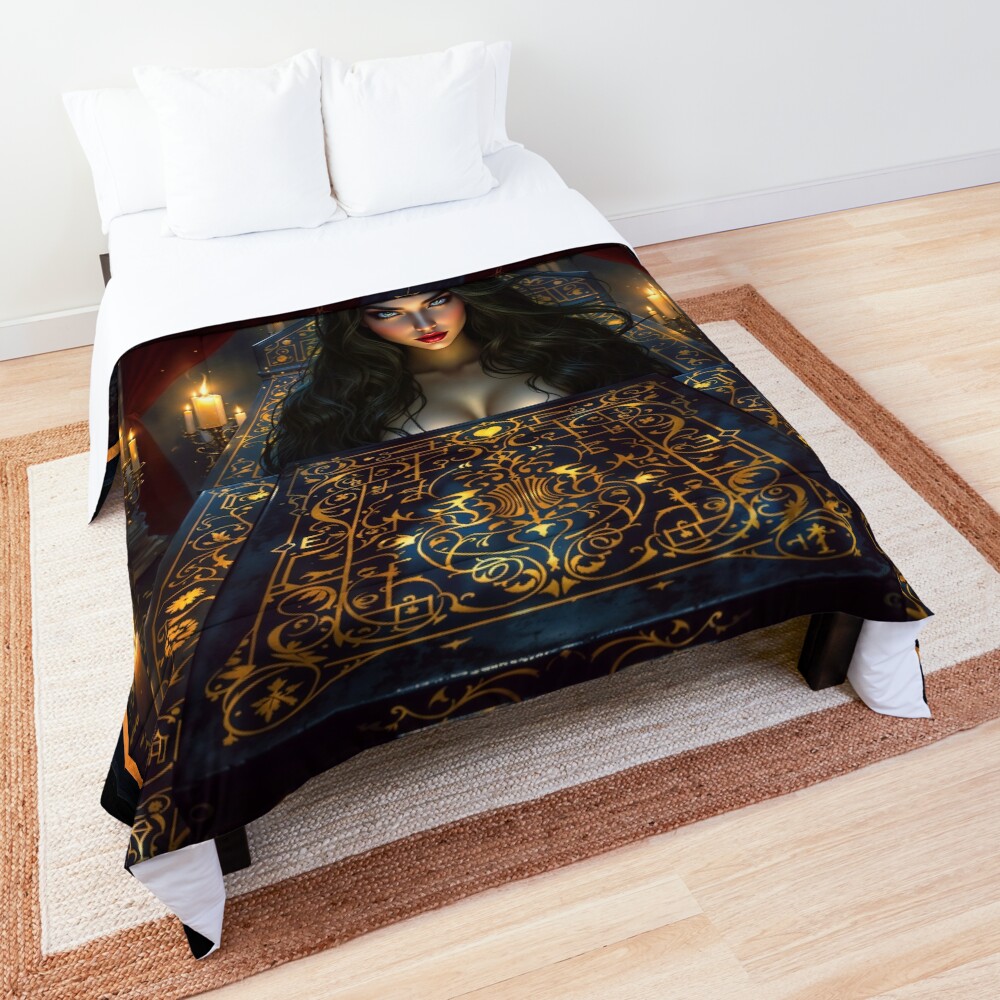 She Cast Her Dark Enchantment As She Rises At Midnight Amidst Candlelight AI Concept Art by Xzendor7 | A Beauty Of The Ethereal Realm 3 She Cast Her Dark Enchantment As She Rises At Midnight Amidst Candlelight Gorgeous AI Concept Art by Xzendor7 Decorative Art Print Comforter