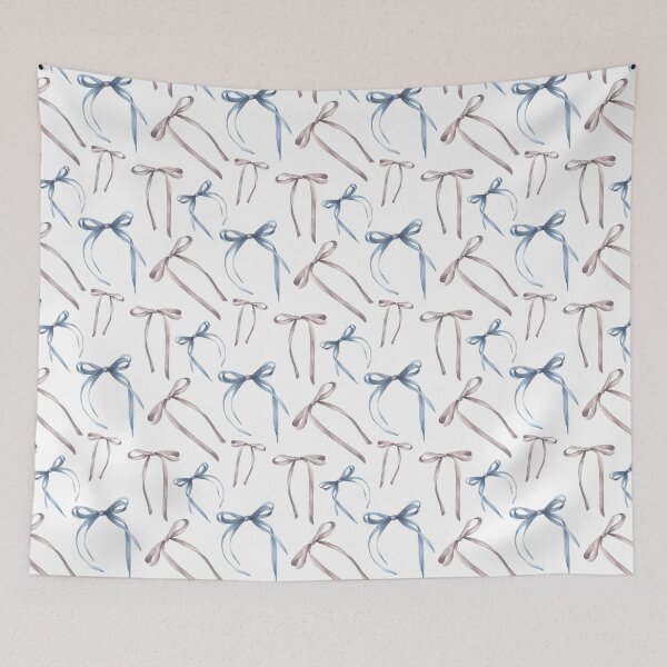 Item preview,  Watercolor ribbons and bows seamless pattern. Grey and blue colour Hand drawn coquette illustration designed and sold by BartolArt.