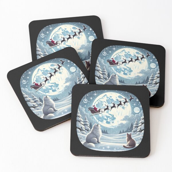 Item preview, Santa’s Magical Moonlit Ride with Cats and Dogs designed and sold by DrawHandArt.