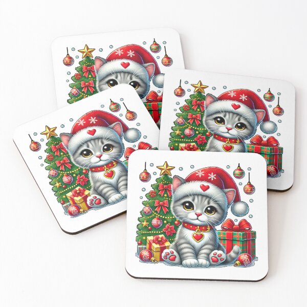 Item preview, Adorable Christmas Kitten with Festive Tree designed and sold by DrawHandArt.
