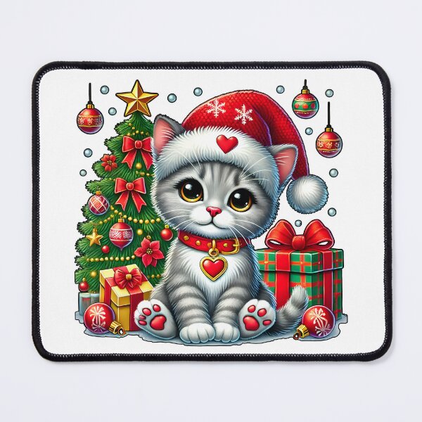 Item preview, Adorable Christmas Kitten with Festive Tree designed and sold by DrawHandArt.