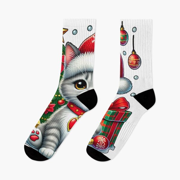 Item preview, Adorable Christmas Kitten with Festive Tree designed and sold by DrawHandArt.