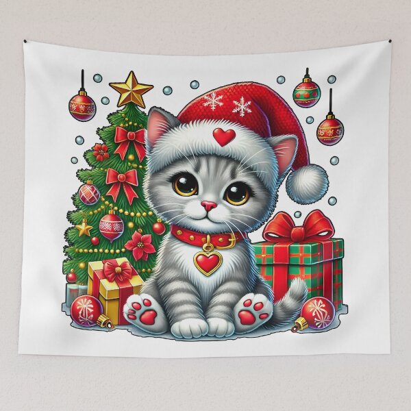 Item preview, Adorable Christmas Kitten with Festive Tree designed and sold by DrawHandArt.