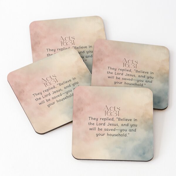 Item preview, Acts 16:31 Christian Bible Verse on Watercolor Background designed and sold by Our Bible Journey.