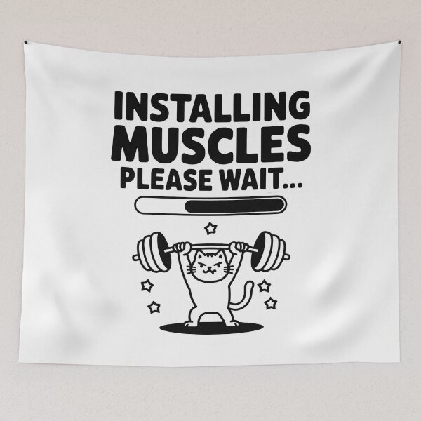 Item preview, Installing Muscles Please Wait, Installing Muscles Please Wait Cat, Funny Gym Workout designed and sold by luannsemmsobre.