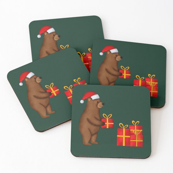 Item preview, Playful Santa Bear with Christmas Gifts, forest green back designed and sold by IrenicBears.