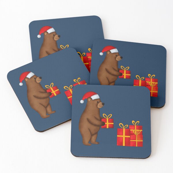 Item preview, Playful Santa Bear with Christmas Gifts, navy blue back designed and sold by IrenicBears.