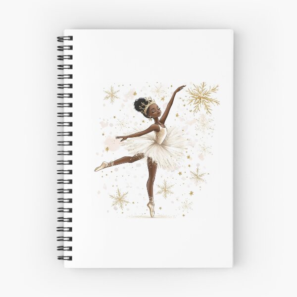 Item preview,  black ballerina in b5lom dance against the background of golden snowflakes on a white background poster, Little African American ballerina poster  designed and sold by AlinaMalina24.