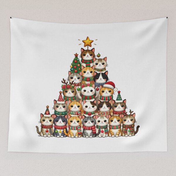 Item preview, Charming Christmas Cats Tree | Holiday Gift Design designed and sold by DrawHandArt.