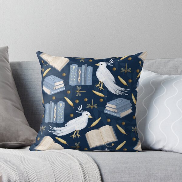 Item preview, Mythical Caladrius and Books Pattern on dark blue designed and sold by AnnikaisDrawing.