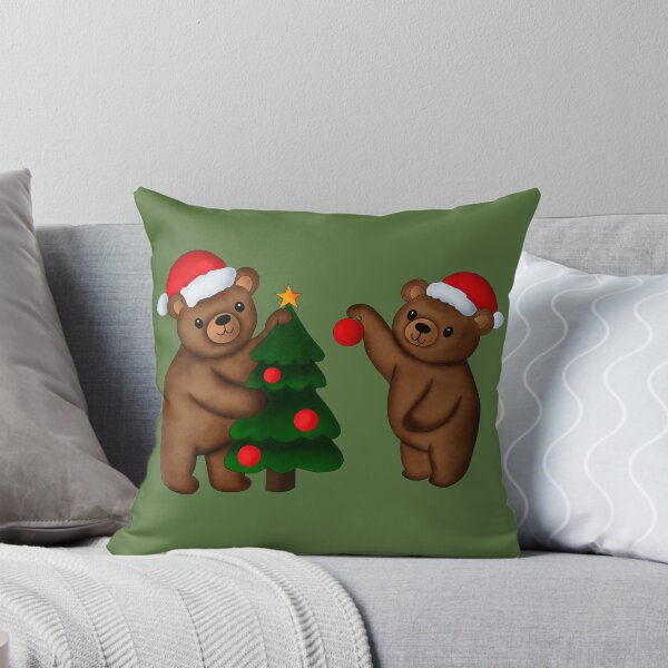 Item preview, Festive Bear Duo Decorating Christmas Tree, forest green designed and sold by IrenicBears.